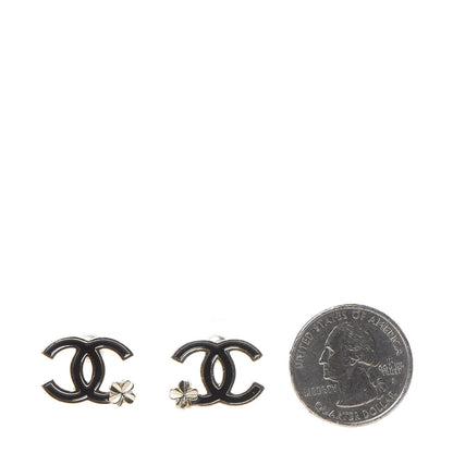 Chanel Enamel CC Clover Earrings Black Gold 2 of 5
