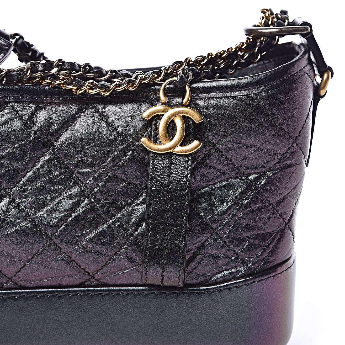 Iridescent Aged Calfskin Quilted Small Gabrielle Hobo Black