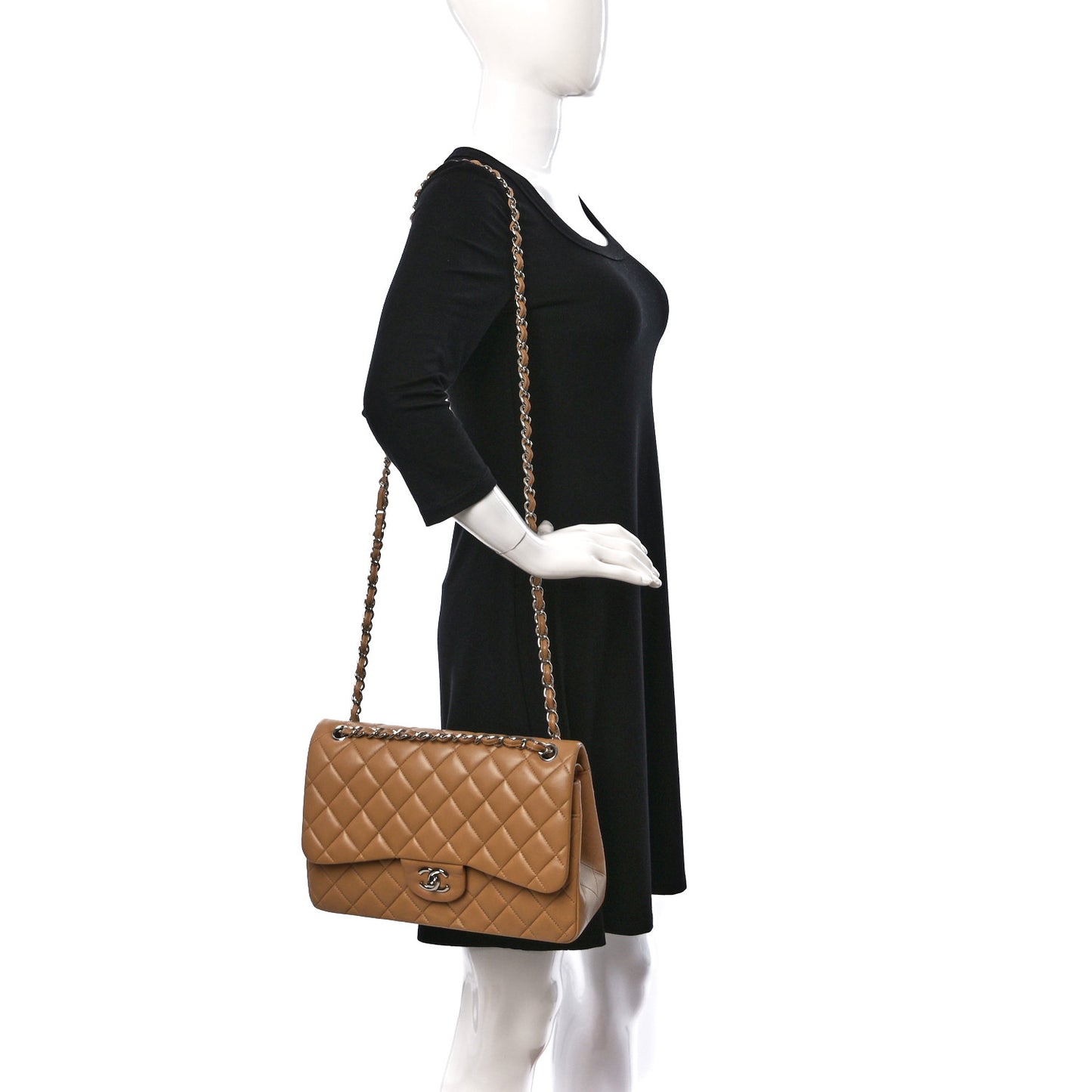 Lambskin Quilted Jumbo Double Flap Beige Clair