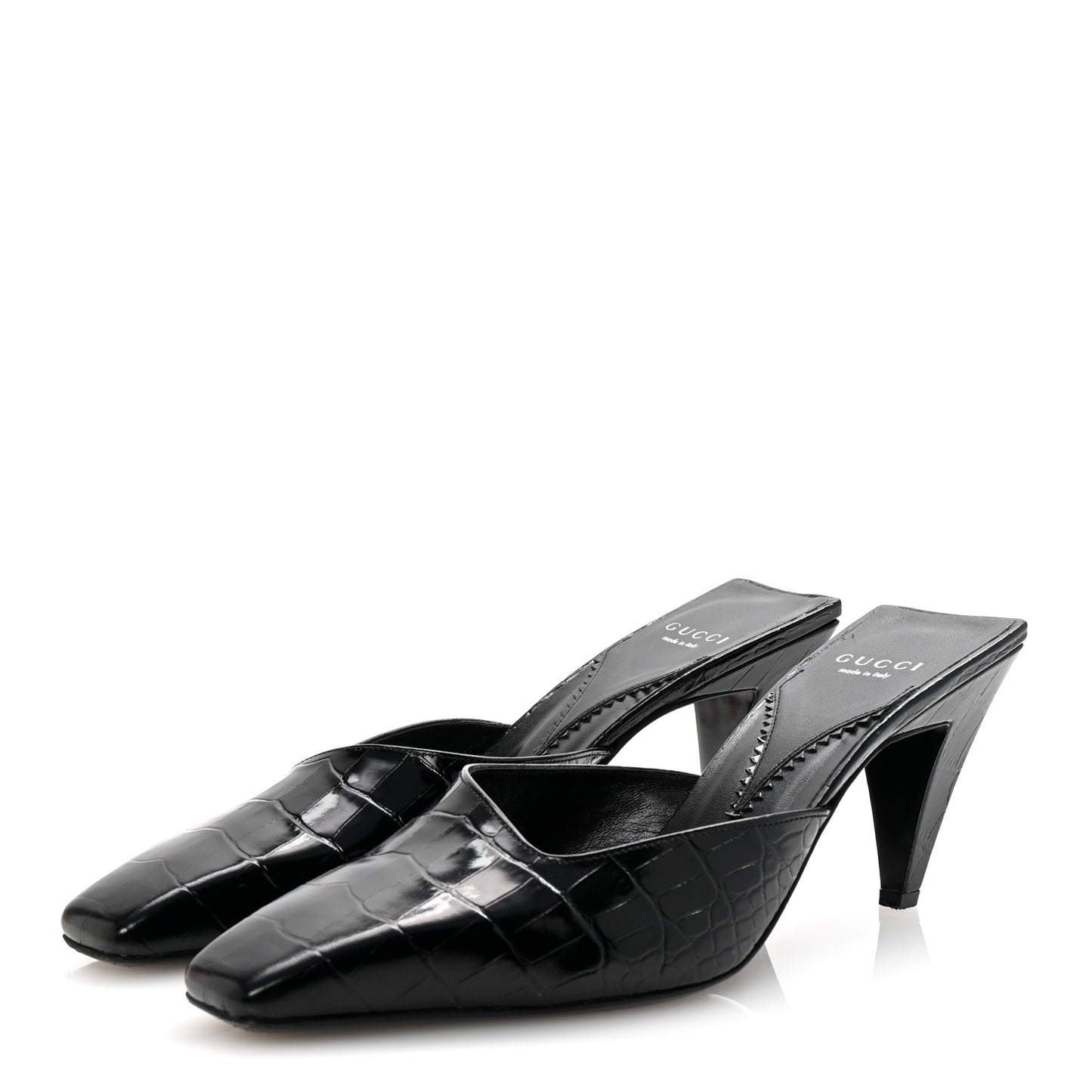 Calfskin Crocodile Embossed Mallory Mules 39 Black