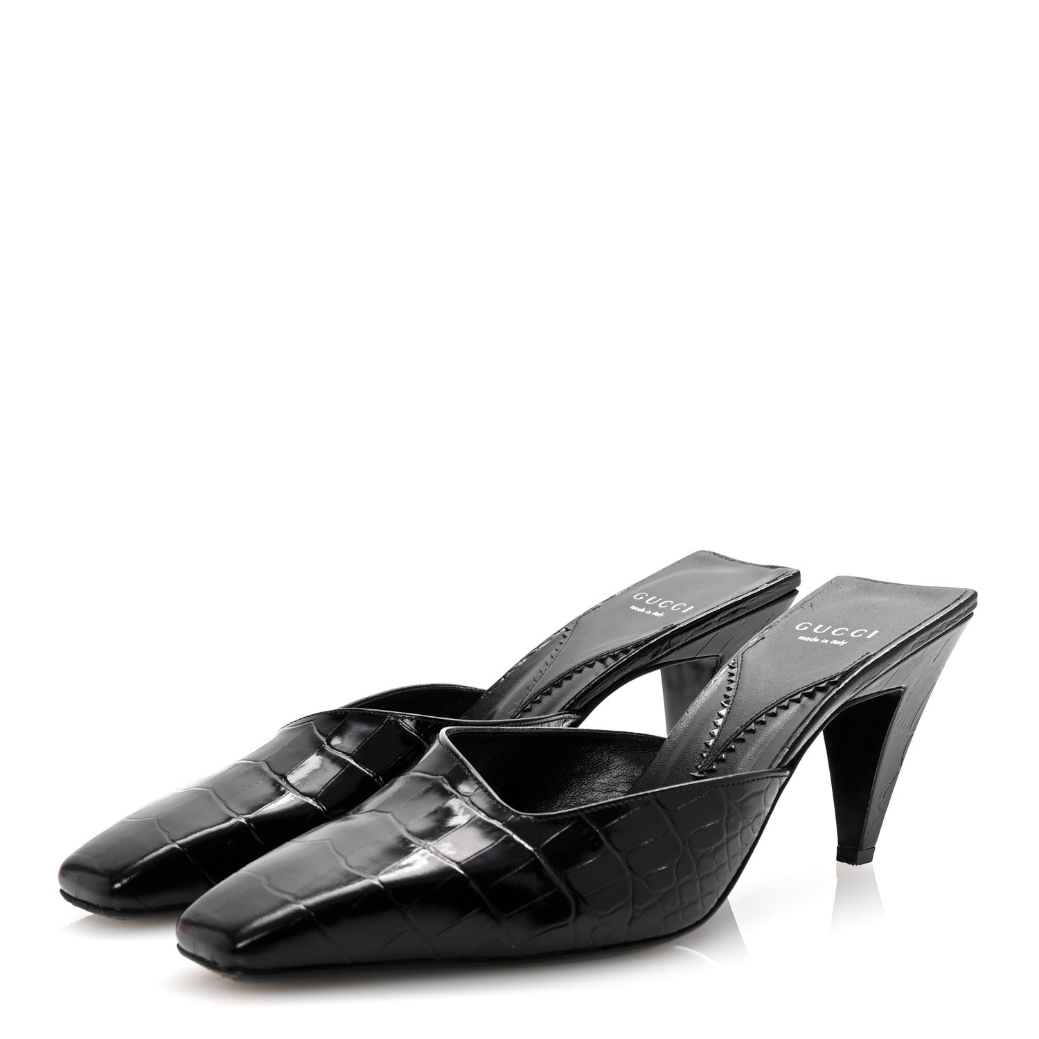 Gucci Calfskin Crocodile Embossed Mallory Mules 39 Black 4 of 10