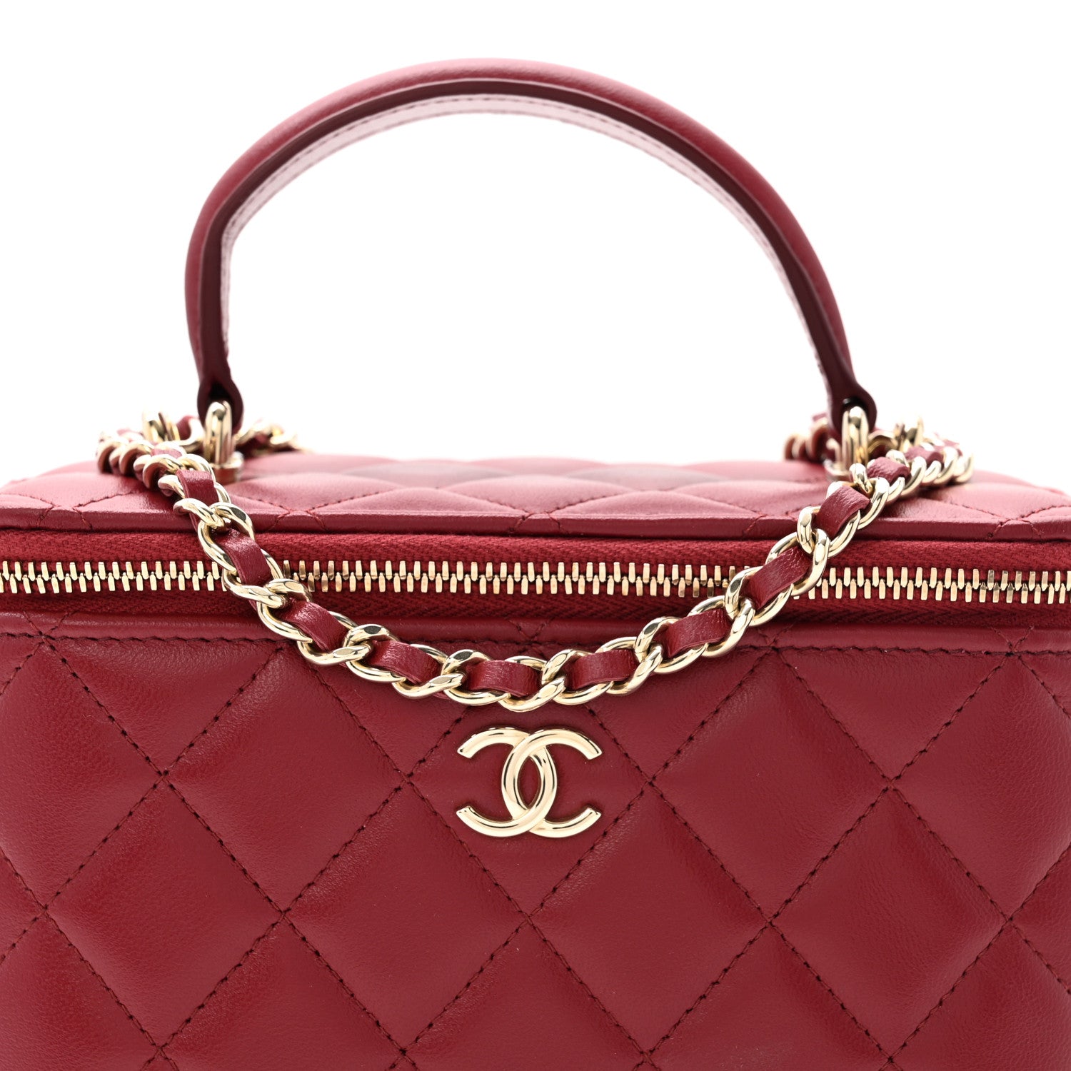 Chanel Lambskin Quilted Small Top Handle Vanity Case With Chain Burgundy 7 of 10