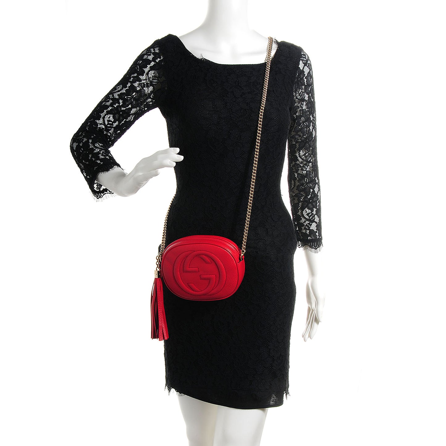 Pebbled Calfskin Mini Soho Chain Bag Tabasco Red