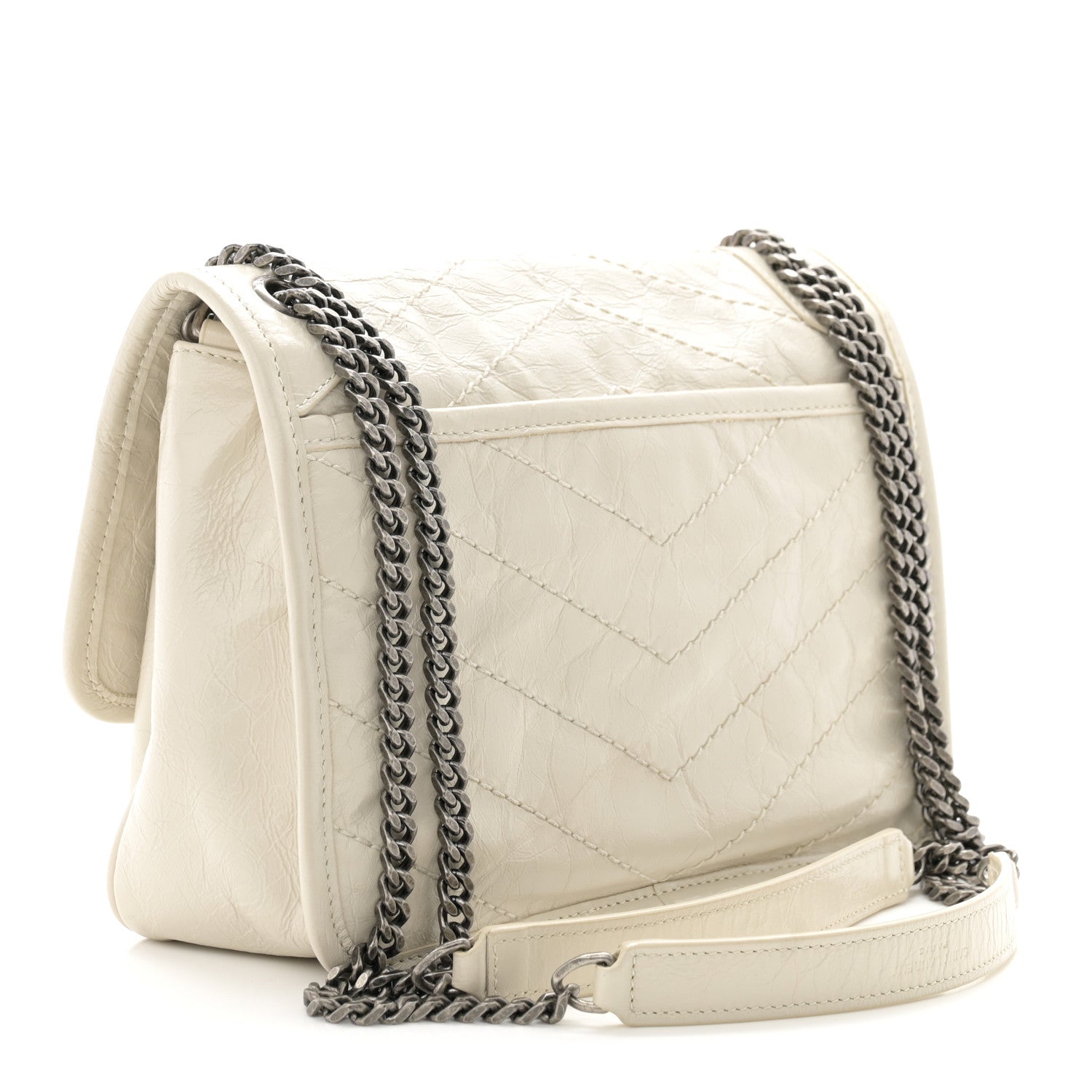 Saint Laurent Crinkled Calfskin Matelasse Monogram Baby Niki Chain Satchel Ivory 3 of 11