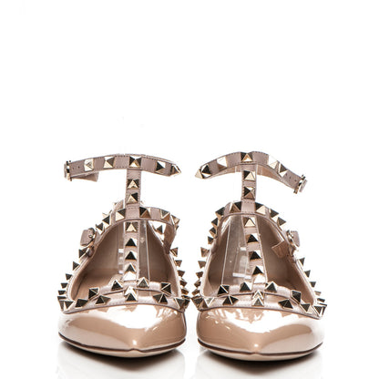 Valentino Garavani Patent Rockstud Cage Ballerina Flats 37 Camel Rose Poudre 2 of 7