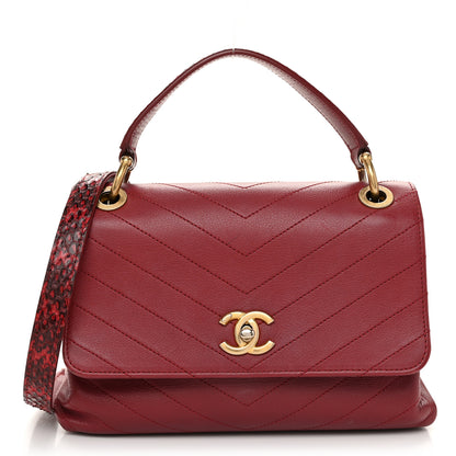 Chanel Calfskin Elaphe Stitched Small Chevron Chic Top Handle Flap Red 1 of 13