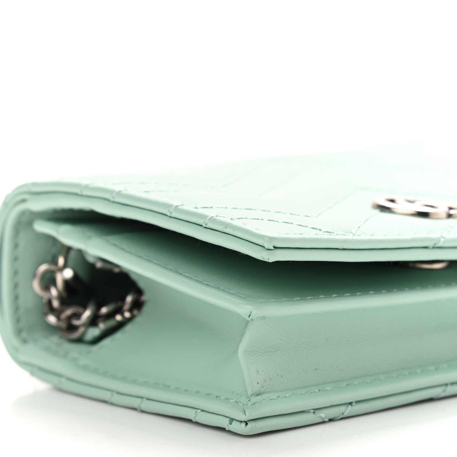 Gucci Calfskin Matelasse GG Marmont Mini Wallet On Chain Water Green 9 of 9