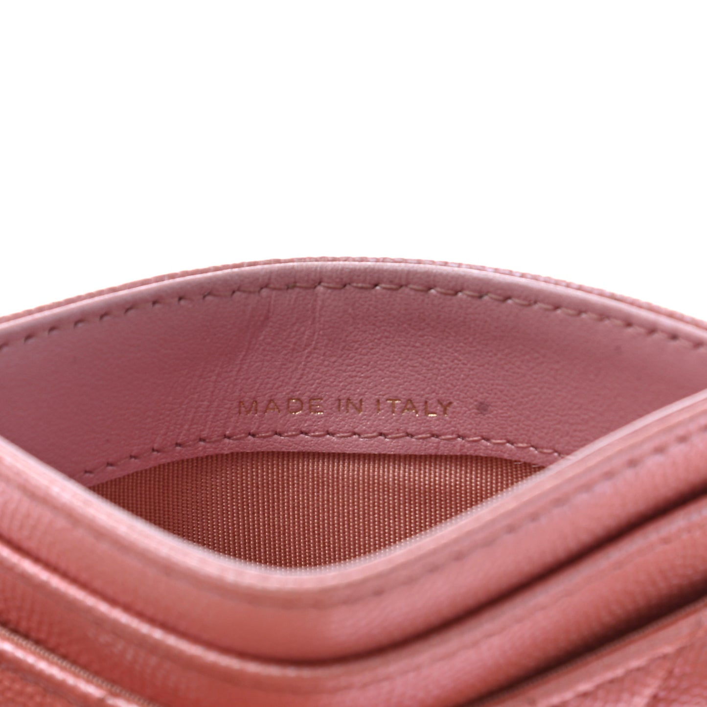Iridescent Caviar Quilted Card Holder Rose Pink