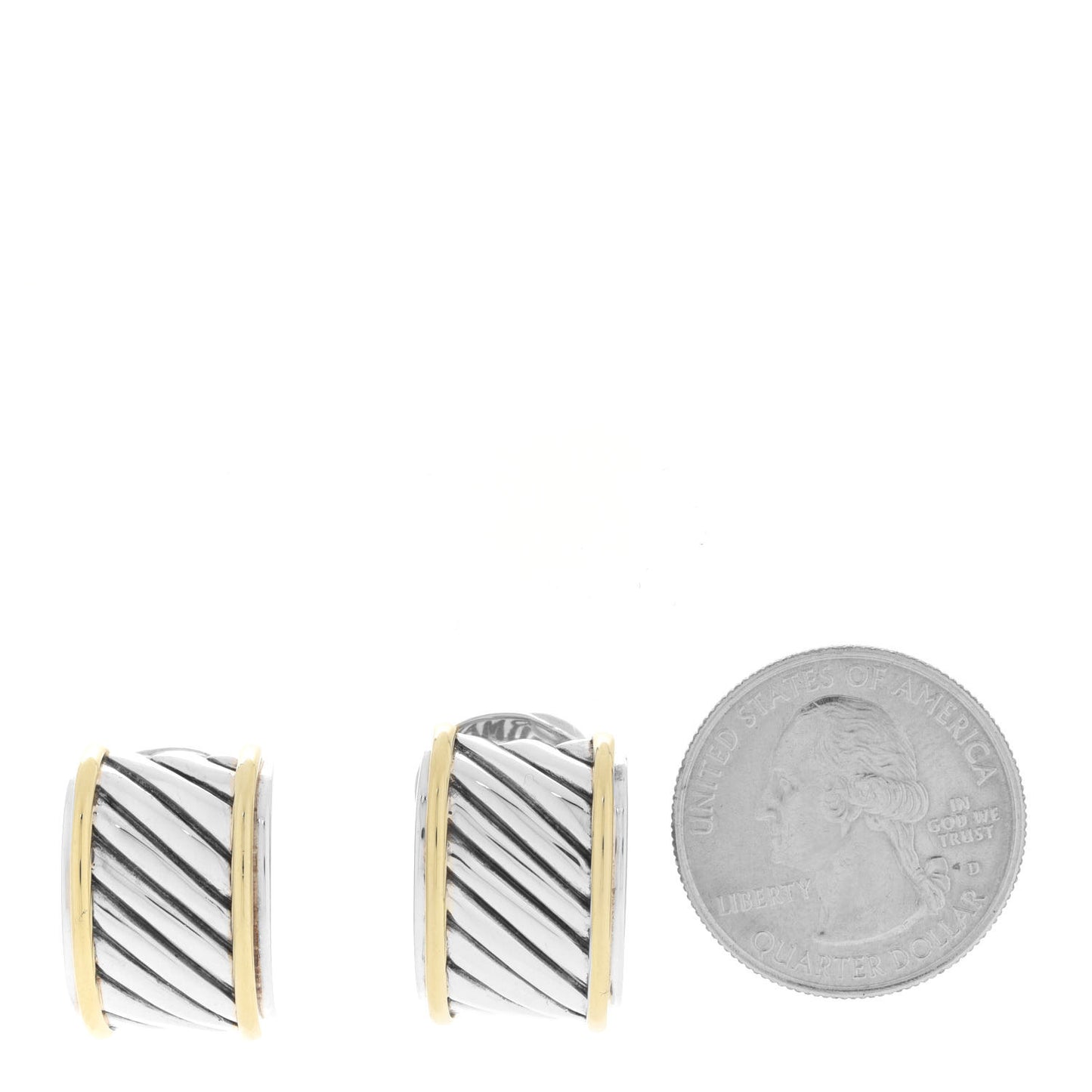 Sterling Silver 14K Yellow Gold Cable Classics Cigar Band Earrings