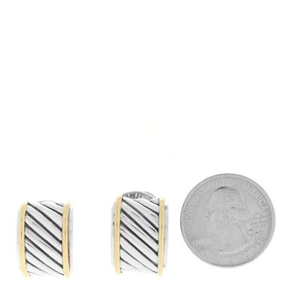 David Yurman Sterling Silver 14K Yellow Gold Cable Classics Cigar Band Earrings 2 of 4