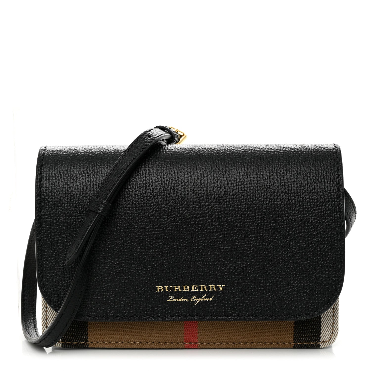 Burberry Derby Calfskin House Check Wallet On Chain Black 1 of 11