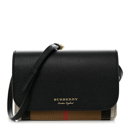 Burberry Derby Calfskin House Check Wallet On Chain Black 1 of 11