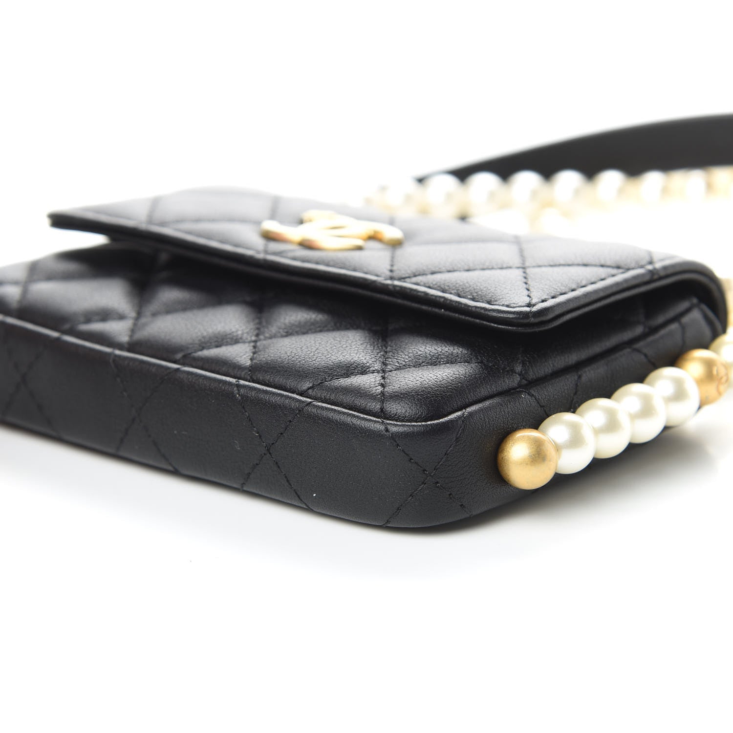 Chanel Calfskin Quilted About Pearls Card Holder Flap With Chain Black 6 of 10