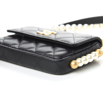 Chanel Calfskin Quilted About Pearls Card Holder Flap With Chain Black 6 of 10