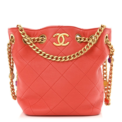 Chanel Lambskin Resin Quilted Small Pearl Samba Bucket Bag Dark Pink 1 of 10