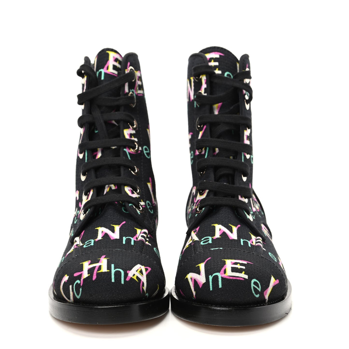 Tweed Lace Up Short Boots 37 Black Ecru Green Red