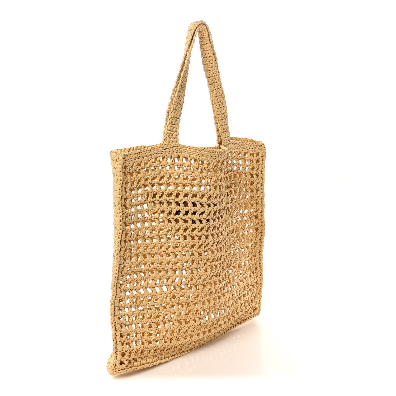 Prada Yarn Raffia Effect Crochet Logo Embroidered Tote Bag Naturale 3 of 9