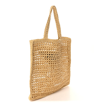Prada Yarn Raffia Effect Crochet Logo Embroidered Tote Bag Naturale 3 of 9