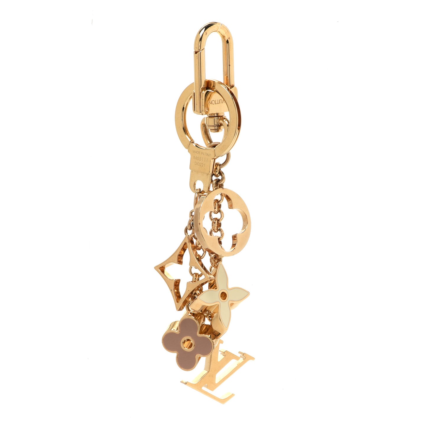 Brass Enamel Fleur De Monogram Bag Charm Chain Gold