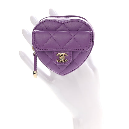 Chanel Lambskin Quilted CC In Love Heart Zipped Arm Coin Purse Purple 2 of 8