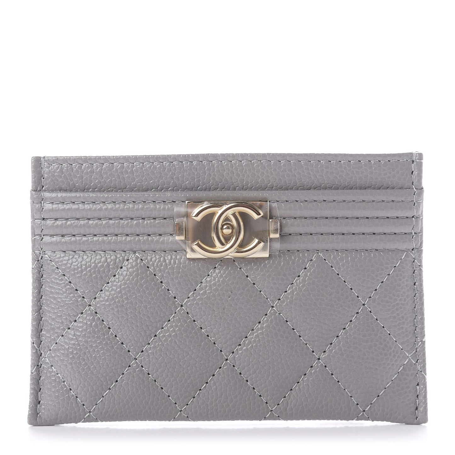 Caviar Quilted Boy Card Holder Grey