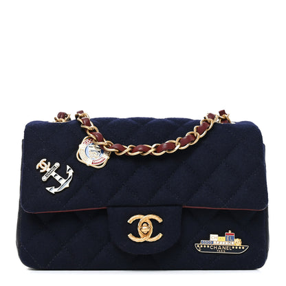 Chanel Felt Quilted Paris-Hamburg Charms Mini Rectangular Flap Black Dark Navy 1 of 10