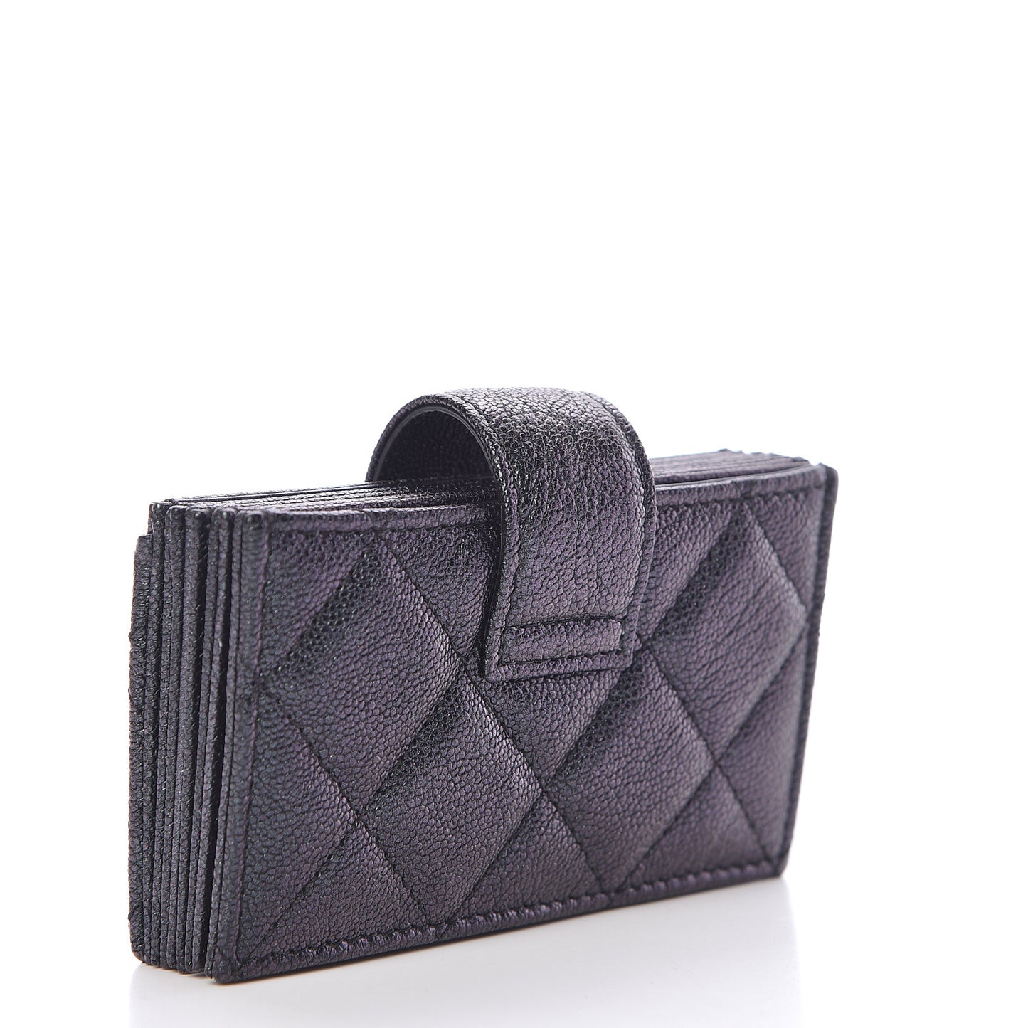 Iridescent Caviar Quilted Gusseted Card Holder Black