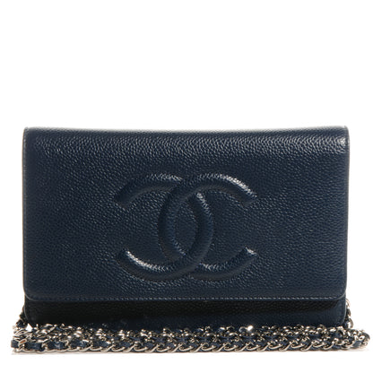Chanel Caviar Timeless CC Wallet on Chain WOC Navy Blue 1 of 8