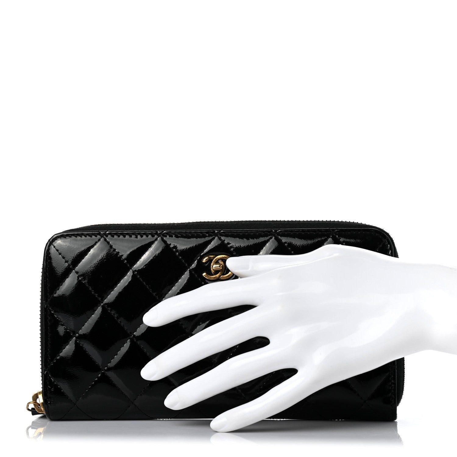 Chanel Patent Quilted Large Gusset Zip Around Wallet Black 2 of 8