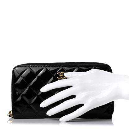 Chanel Patent Quilted Large Gusset Zip Around Wallet Black 2 of 8