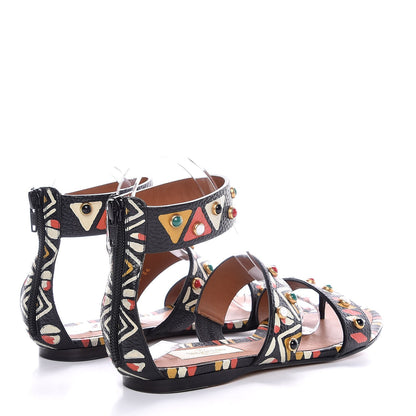 Valentino Garavani Calfskin Hand Painted Rockstud Thong Sandals 36 Black 4 of 7