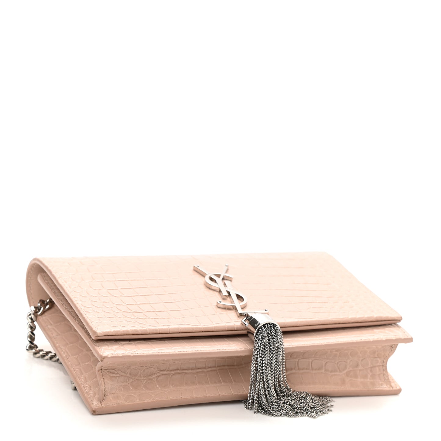 Calfskin Crocodile Embossed Kate Monogram Tassel Chain Wallet Powder Pink