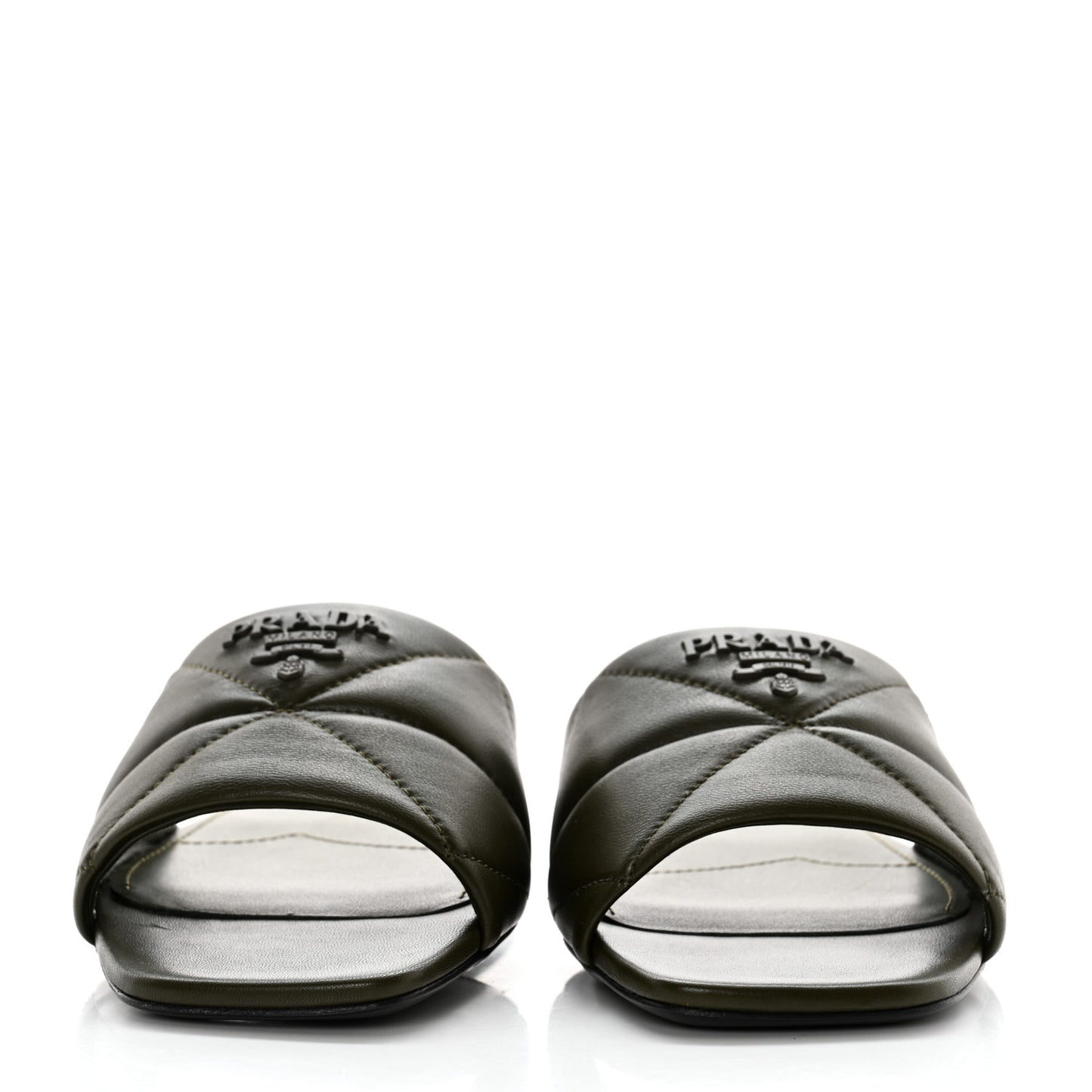 Nappa Logo Quilted 10mm Slide Sandals 36.5 Militare