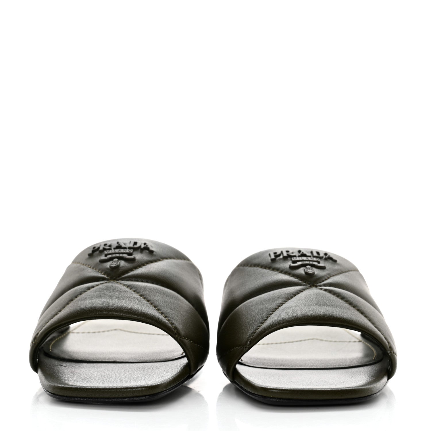Prada Nappa Logo Quilted 10mm Slide Sandals 36.5 Militare 2 of 8