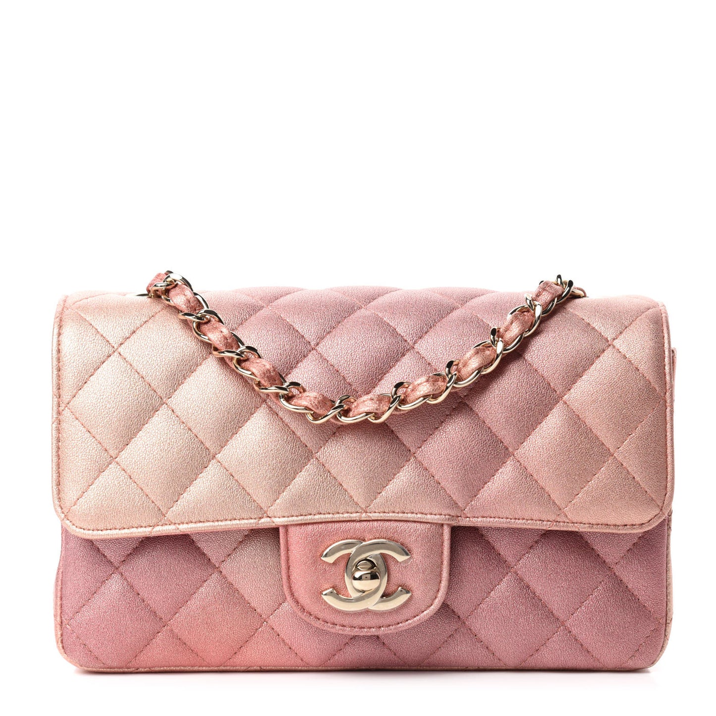 Metallic Lambskin Quilted Ombre Mini Rectangular Flap Pink