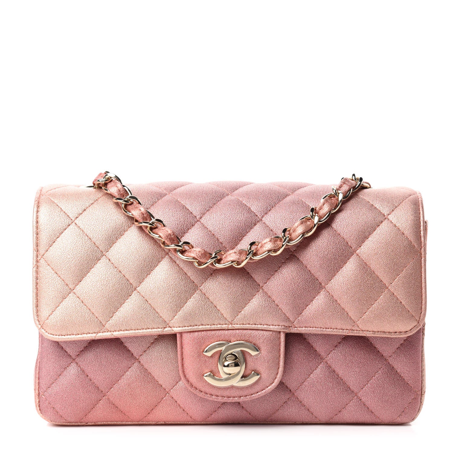 Chanel Metallic Lambskin Quilted Ombre Mini Rectangular Flap Pink 1 of 10