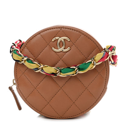 Chanel Shiny Lambskin Ribbon Quilted Round Clutch With Chain Brown 1 of 11