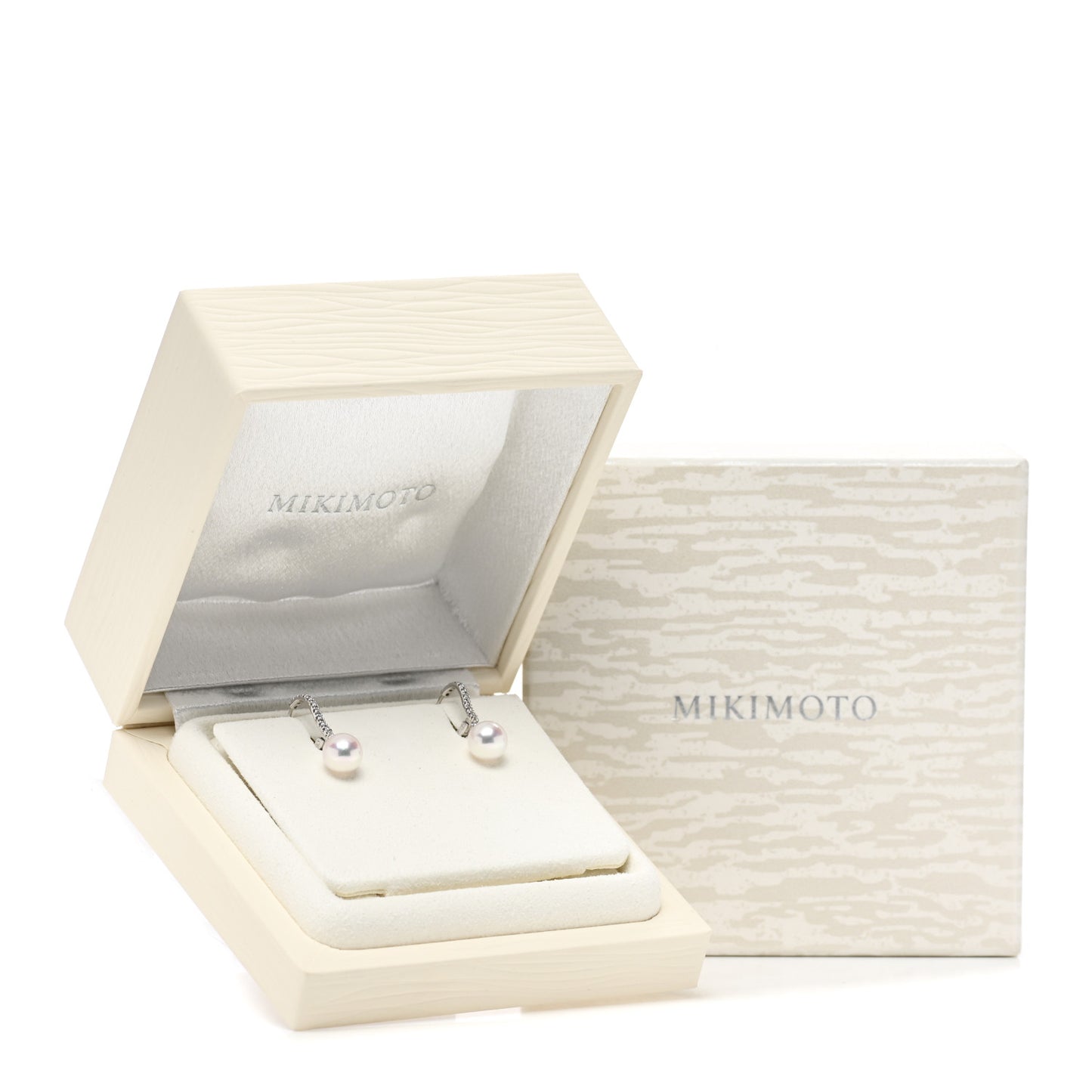 18K White Gold Diamond Akoya Pearl 7.5mm Drop Earrings