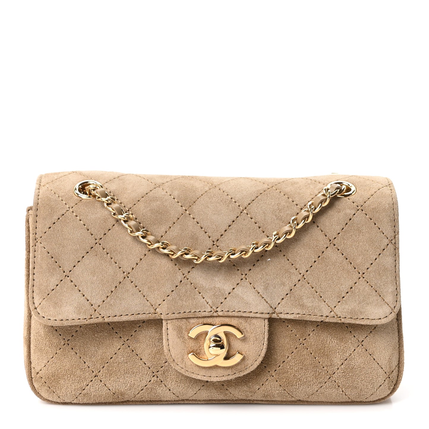 Suede Calfskin Mini Souplissimo Flap Dark Beige