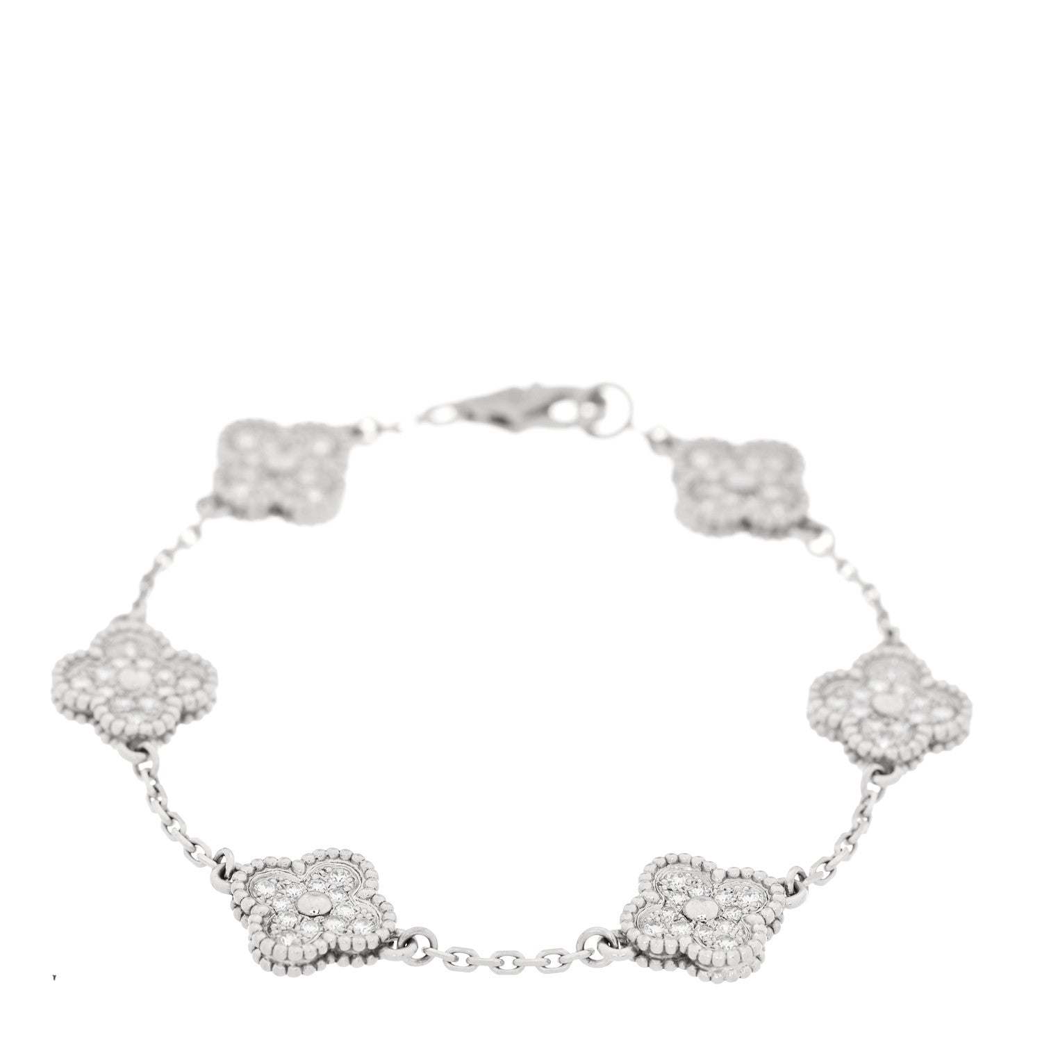 Van Cleef & Arpels 18K White Gold Diamond 6 Motifs Sweet Alhambra Bracelet 1 of 5