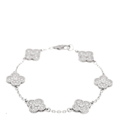 Van Cleef & Arpels 18K White Gold Diamond 6 Motifs Sweet Alhambra Bracelet 1 of 5