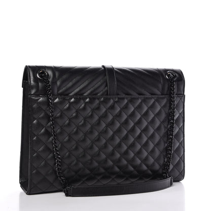 Saint Laurent Grain De Poudre Textured Mixed Matelasse Large Triquilt Monogram Monochrome Satchel Black 4 of 11