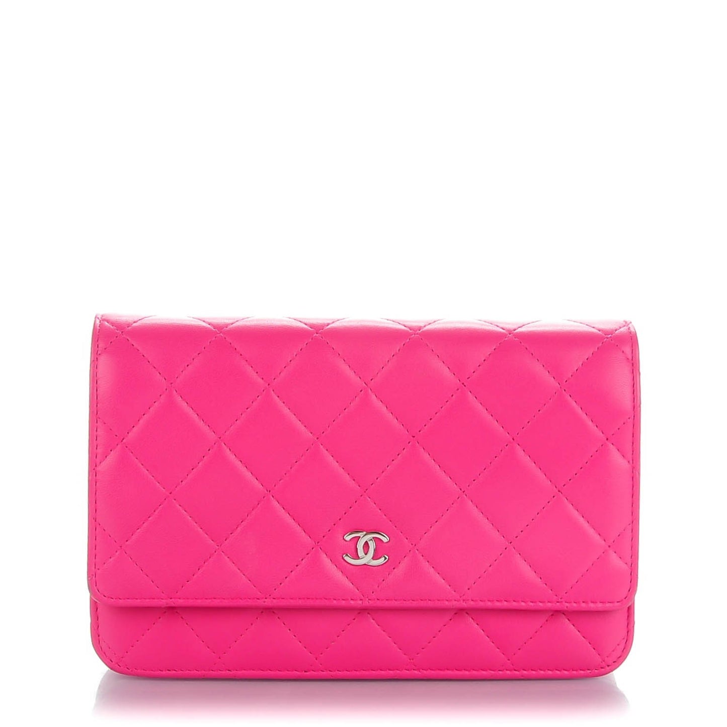 Lambskin Quilted Wallet On Chain WOC Dark Pink