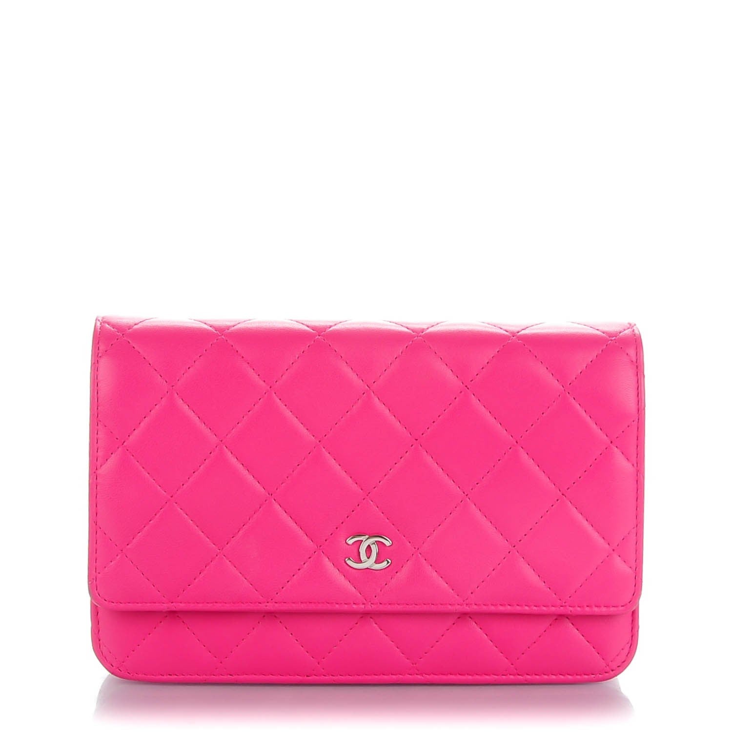Chanel Lambskin Quilted Wallet On Chain WOC Dark Pink 1 of 9