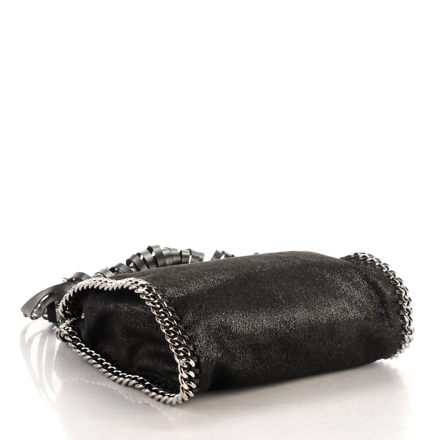 Faux Leather Mini Falabella Studded Fringe Tote Black