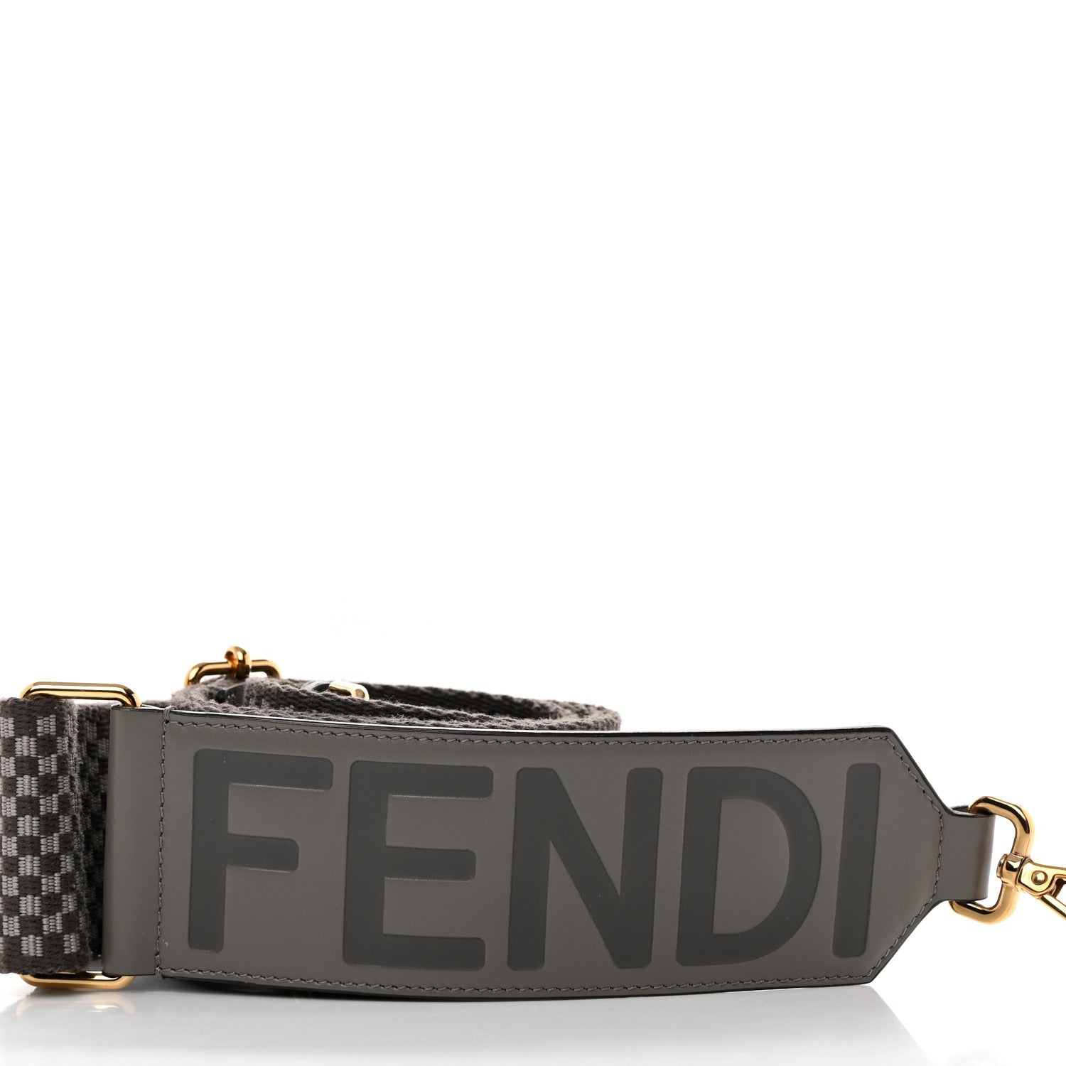 Fendi Ribbon Vitello King Logo Embossed Gingham Woven Adjustable Strap You Moon Ghiaia 3 of 7