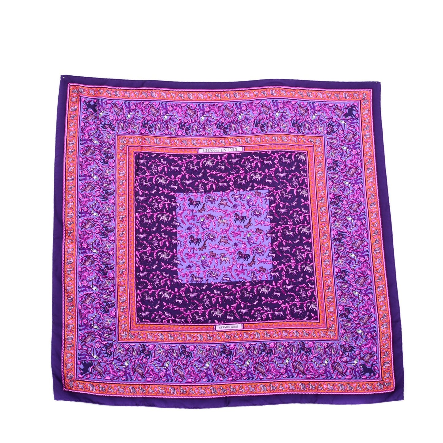 Silk Chasse En Inde Scarf 90 Violet Orange Rose Indien
