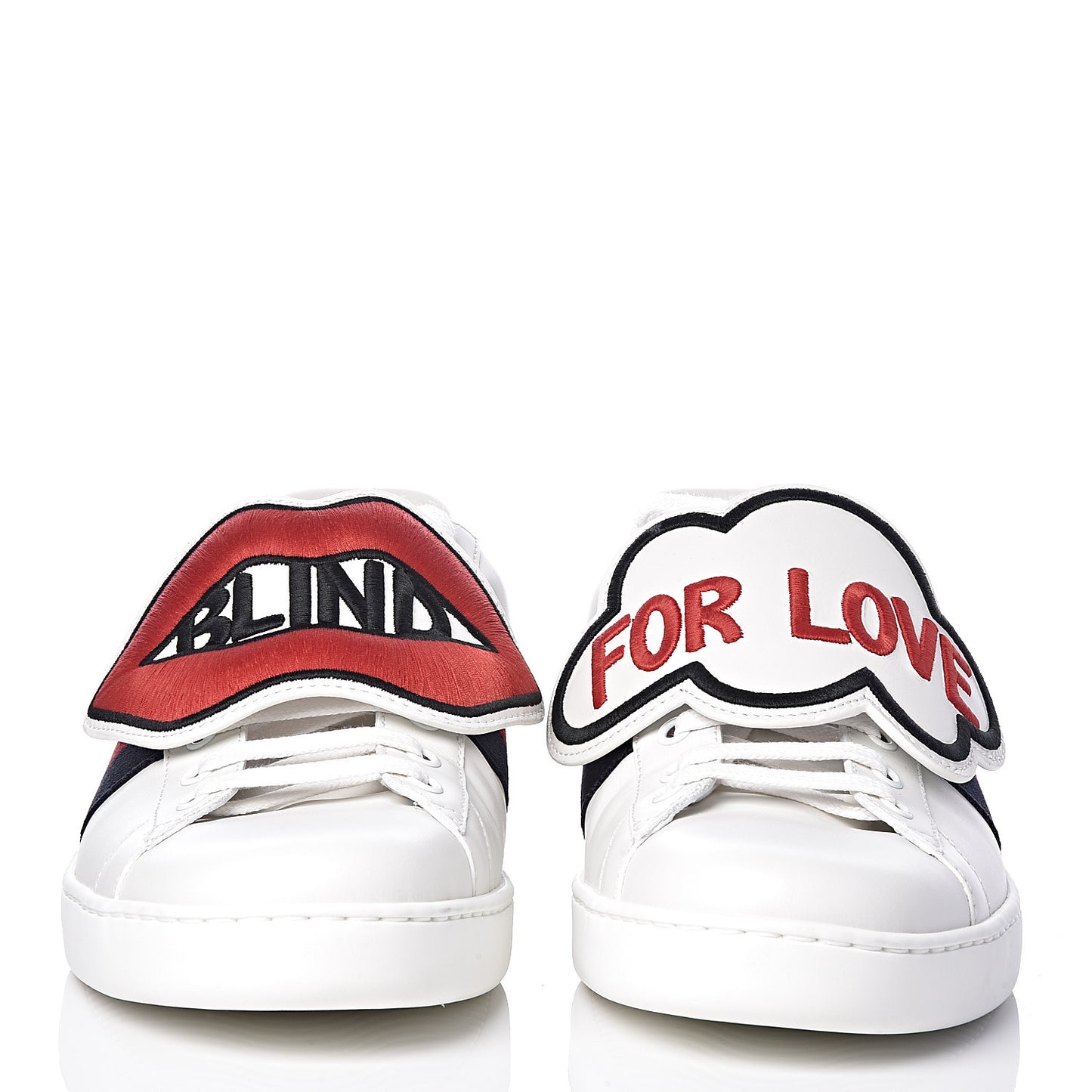 Calfskin Ayers Web Blind for Love Embroidered Mens Ace Sneakers 8 White