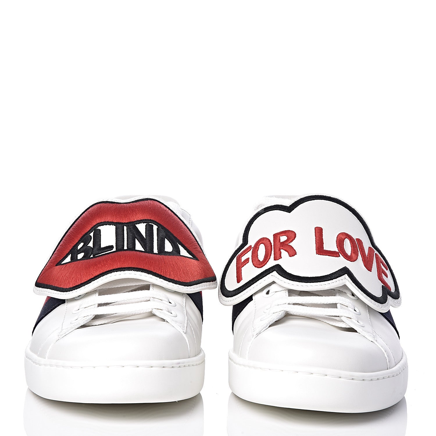 Gucci Calfskin Ayers Web Blind for Love Embroidered Mens Ace Sneakers 8 White 2 of 12