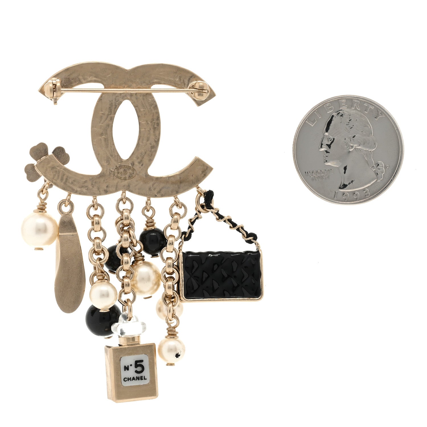 Chanel Enamel Pearl CC Charms Brooch Black Gold 2 of 3